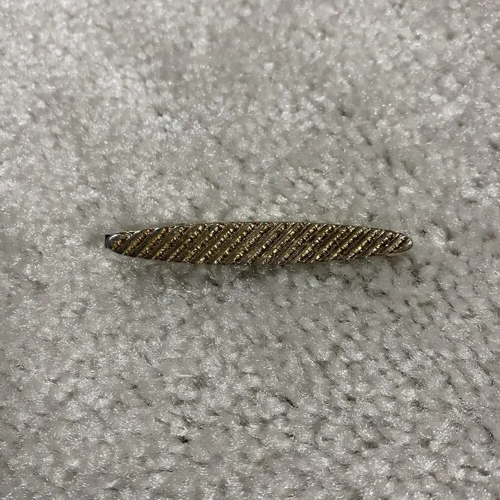 VTG Gold Tone Diagonal Stripe Tie Bar Clip Mens Dress Formal Jewelry Accessory